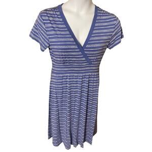 L. L. BEAN blue wrap top dress with white dotted stripes midi  - women's medium